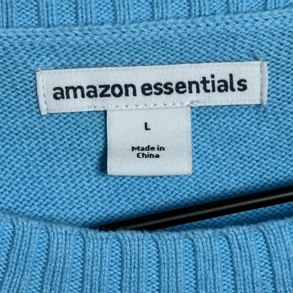 Amazon Essentials‎ NEW Womens Crewneck Sweater Large Sky Blue 100% Cotton Office